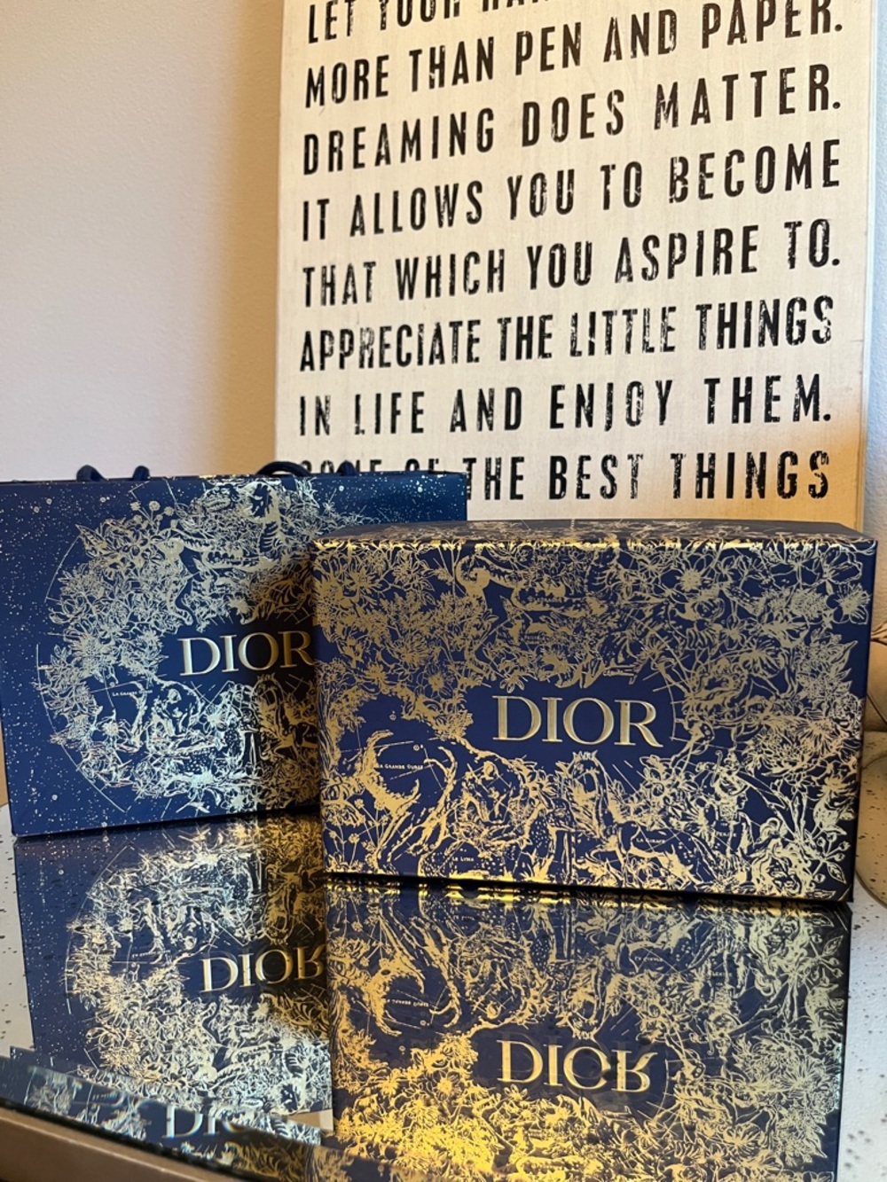 NWOT Dior Limited Edition Navy and Gold Decorative Gift Box & Bag Set